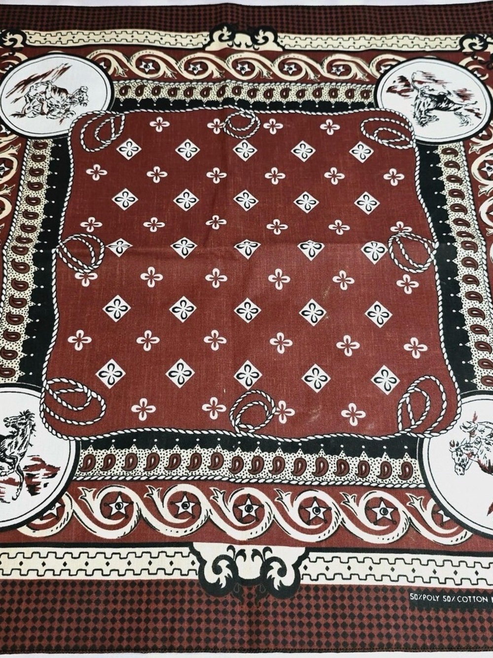 Vintage Rust brick Red Western Bandana Scarf